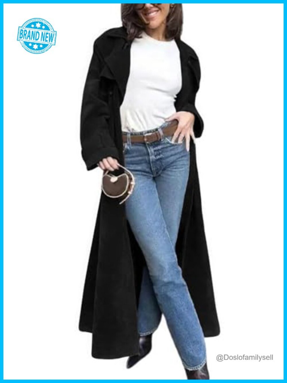Faux Suede Open Front Double Breasted Maxi Trench Coat with Belt